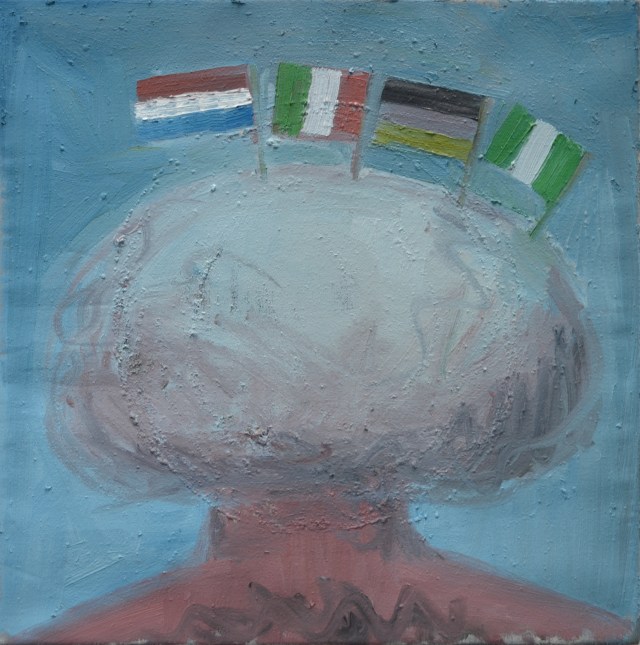 Zelfportret met wolk en vlaggen